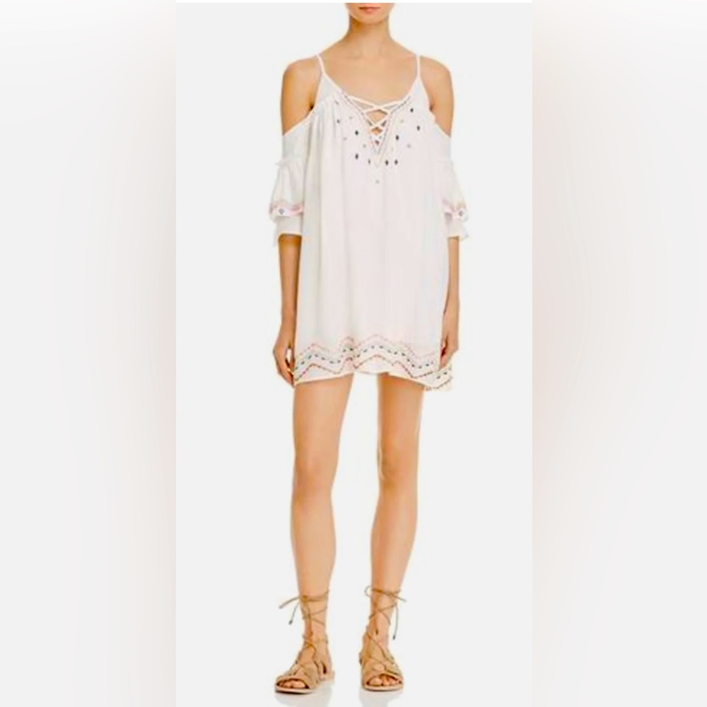 Red Carter Off the shoulder embroidered white minidress
